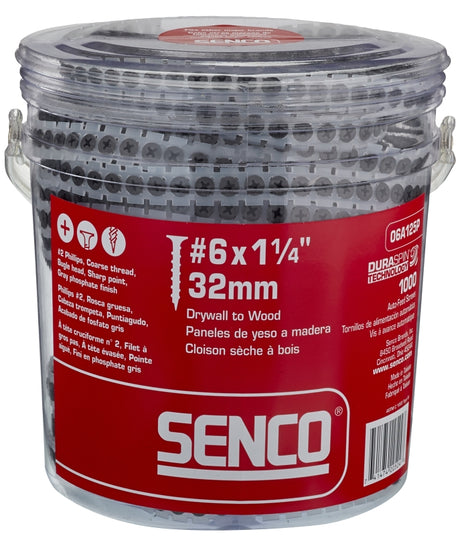 Senco 06A Series 06A125P Screw, Gray, #6 Thread, 1-1/4 in L, Bugle Head, #2 Drive, Steel, Phosphate, 1000/PK