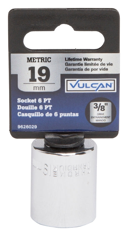 Vulcan MT6500268 Drive Socket, 19 mm Socket, 3/8 in Drive, 6-Point, Chrome Vanadium Steel, Chrome