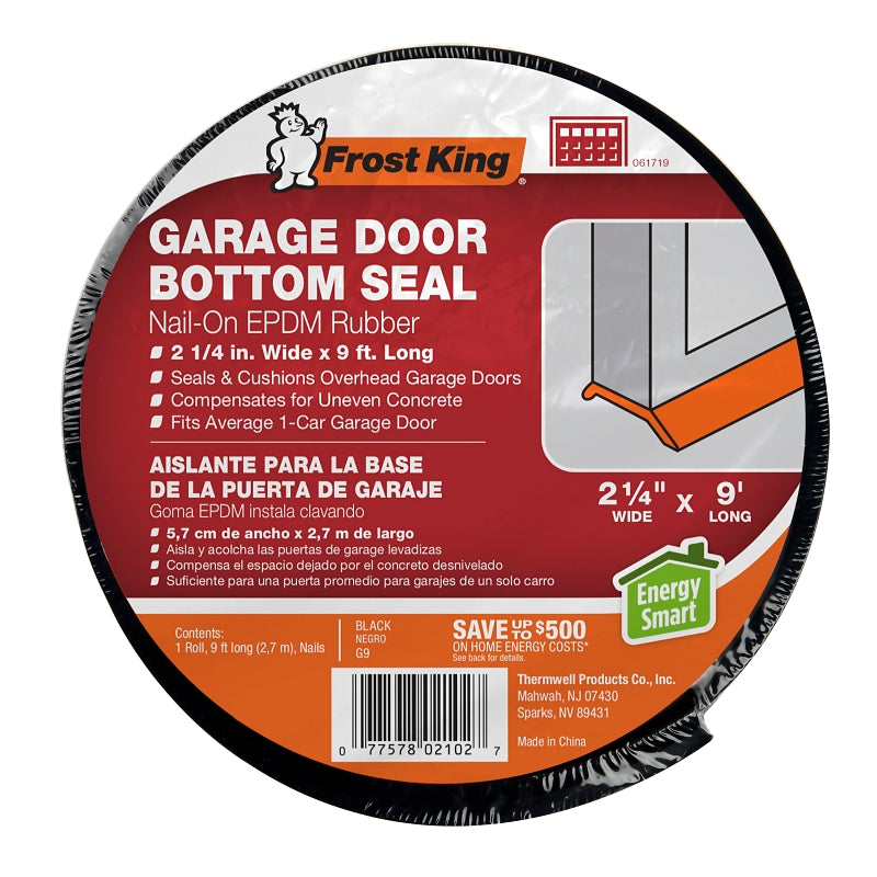 Frost King G16H Garage Door Bottom Kit, 2-1/4 in W, 16 ft L, Rubber, Black