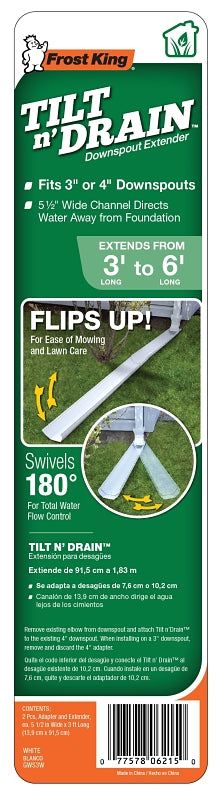 Frost King GWS3W PALLET Downspout Extender, 6 ft L Extended, Plastic, White, For: 2 x 3 in and 3 x 4 in Downspouts