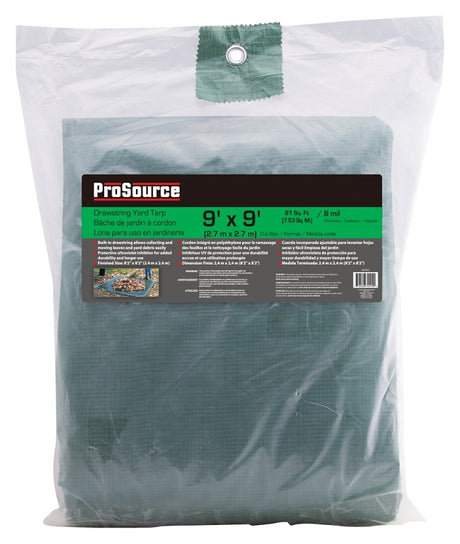 ProSource Y0909GG140 Yard Tarp with Drawstring, 9 ft L, 9 ft W, 8 mil Thick, Polyethylene, Green/Black