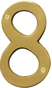 Hy-Ko BR-43BB, Prestige Series BR-43BB/8 House Number, Character: 8, 4 in H Character, Brass, Pack of 3