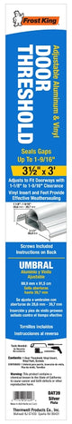Frost King DAT39H Top Threshold, 36 in L, 3-1/2 in W, Aluminum/Vinyl, Silver