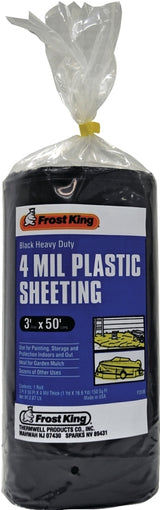 Frost King P350BW Polyethylene Sheeting, 50 ft L, 3 ft W, 4 mil Thick, Black