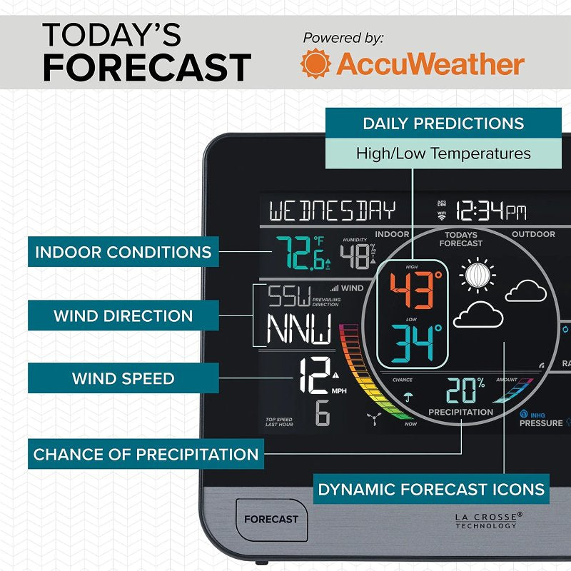 La Crosse V61-WSDTHR Professional Weather Station, Battery, 32 to 122 deg F, 10 to 99 % Humidity Range, LCD Display