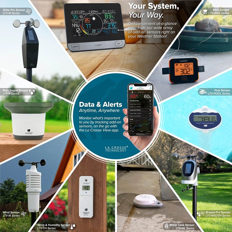La Crosse V61-WSDTHR Professional Weather Station, Battery, 32 to 122 deg F, 10 to 99 % Humidity Range, LCD Display