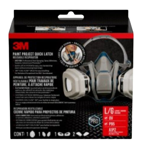 3M 6503QLP1-DC-PS Quick Latch Respirator, L Mask, N95 Filter Class, 95 % Filter Efficiency, Organic Vapor Cartridge