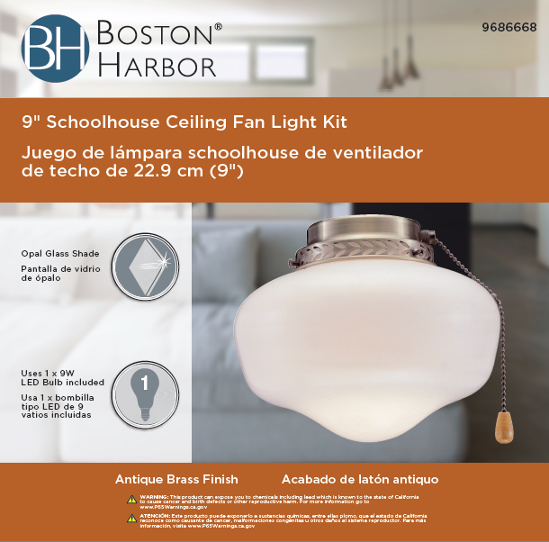 Boston Harbor Schoolhouse Light Kit, Opal Glass, Antique Brass, Antique Brass