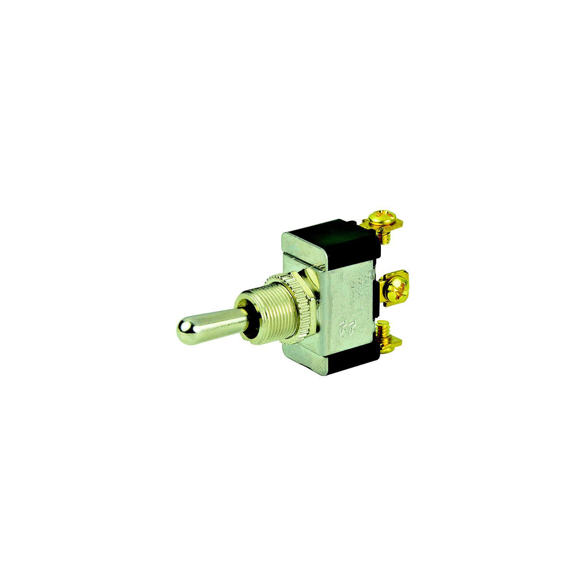 BEP 1002004 Chrome Plated Toggle Switch, (On)-Off-(On), SPDT, #6-32 Screw Terminals