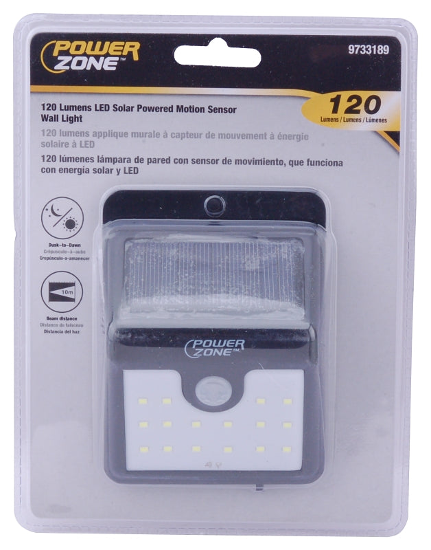 PowerZone 12539 Solar Powered Motion Sensor Wall Light, Lithium Battery, 16-Lamp, LED Lamp, ABS/PS Fixture, Black