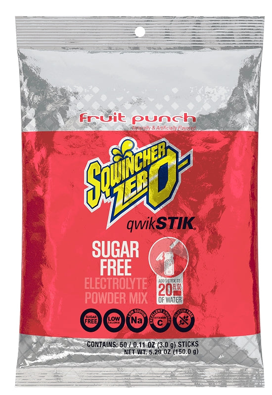 Sqwincher Qwik Stik ZERO Series 159060102 Drink Mix, Sugar-Free, Fruit Punch, 0.11 oz Stick, Pack of 10