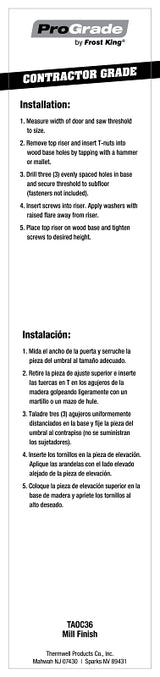 Frost King TAOC36A Sill Threshold, 36 in L, 5-5/8 in W, Aluminum