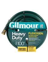 Gilmour Flexogen 864001-1001 Heavy-Duty Garden Hose, 100 ft L, Spigot, Brass/Stainless Steel/Vinyl, Green