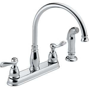 Delta Windemere Series 21996LF-SS Kitchen Faucet with Side Sprayer, 1.8 gpm, 2-Handle, Plastic, Stainless Steel