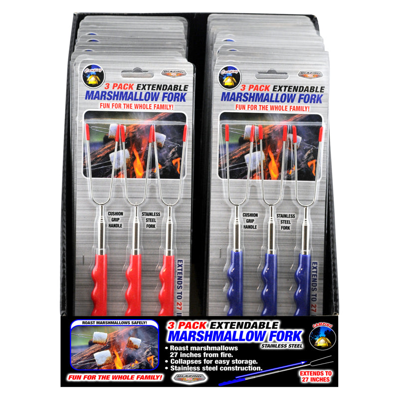 Blazing LEDz Open Flame Roasting Extendable Marshmallow Fork Plastic/Stainless Steel 3 pk, Pack of 24