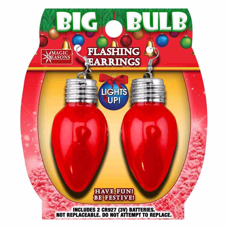 Magic Seasons Christmas Big Bulb Flashing Earrings Plastic 1 pk, Pack of 12