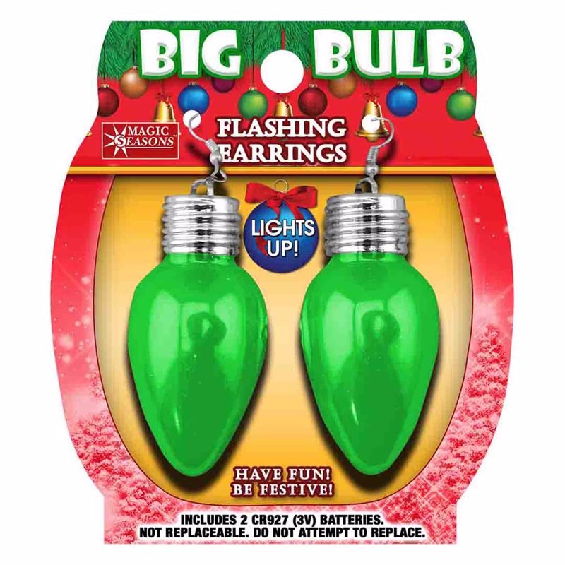 Magic Seasons Christmas Big Bulb Flashing Earrings Plastic 1 pk, Pack of 12