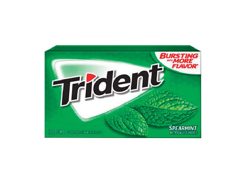 Trident Sugar Free Spearmint Chewing Gum 14 pk 1.168 oz, Pack of 12