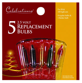 Celebrations Red Incandescent Mini Multicolored 5 ct Replacement Christmas Light Bulbs, Pack of 25