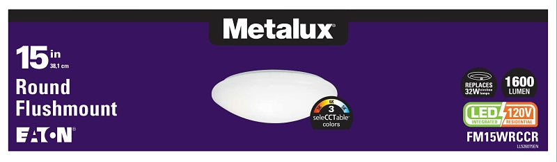 Metalux FM15WRCCR Round Flush Mount Ceiling Light, 120 V, 21.3 W, LED Lamp, 1600 Lumens Lumens, Steel Fixture