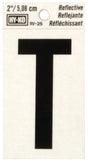 Hy-Ko RV-25/T Reflective Letter, 1-1/2 in W x 3 in H Dimensions, Character: T, 2 in H Character, Black Character, Vinyl, Pack of 10