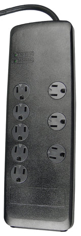 Woods 41618 Surge Protector, 120 VAC, 15 A, 8-Outlet, 3540 J Energy, Black