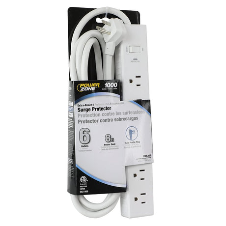 PowerZone OR802126 Surge Protector Power Strip, 125 V, 15 A, 6-Outlet, 1000 J Energy, White