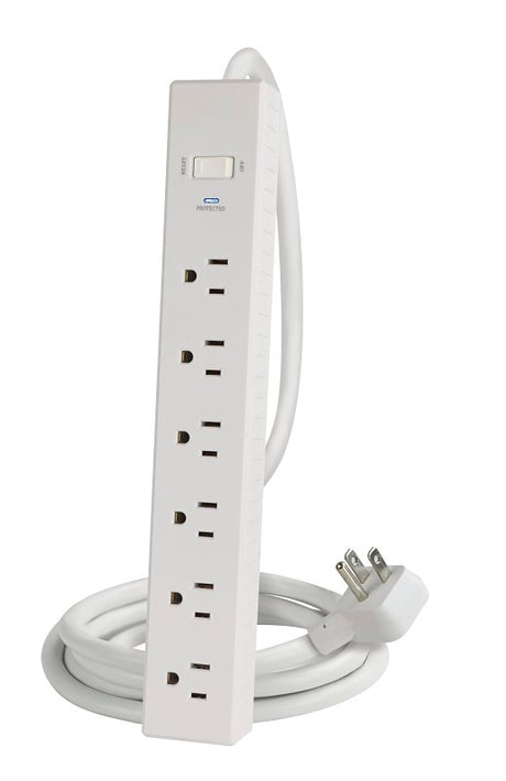 PowerZone OR802126 Surge Protector Power Strip, 125 V, 15 A, 6-Outlet, 1000 J Energy, White
