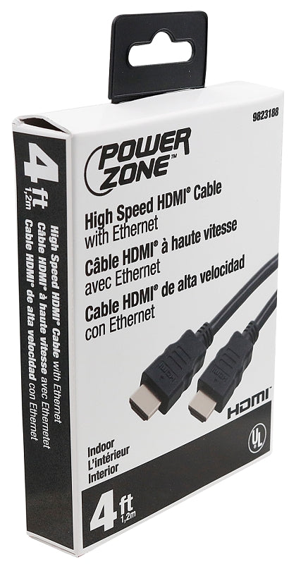 PowerZone ORHDMI01 High-Speed HDMI Cable, HDMI Silver, Black Sheath, 4 ft L