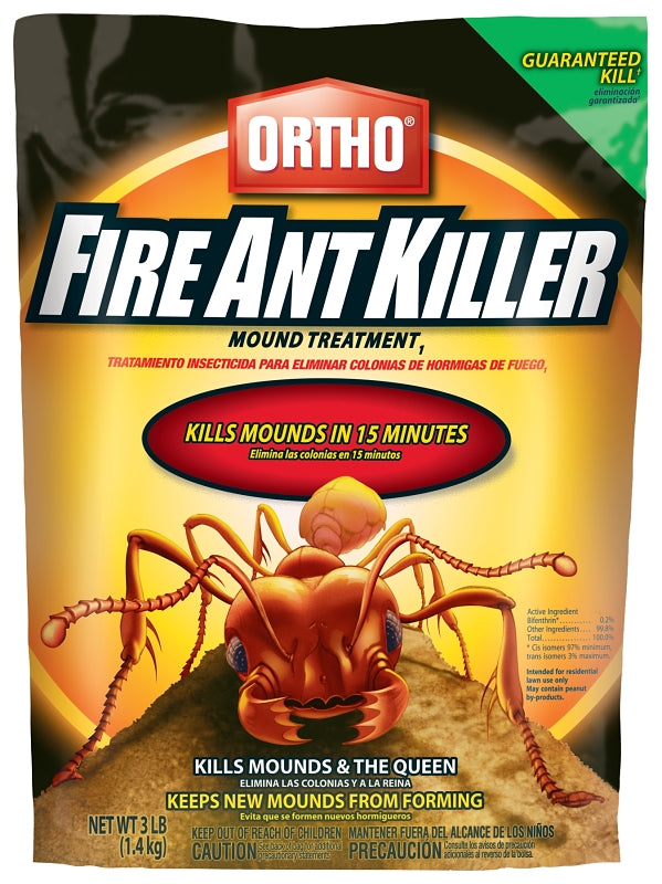 Ortho 0205506 Fire Ant Killer-Mount Treatment, Granular, Flower Gardens, Ornamentals, Residential Lawns, 3 lb Bag