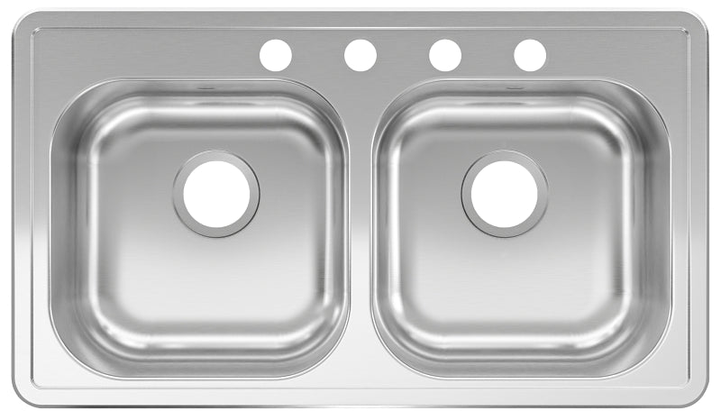 Kindred RDLA3319-6-4CBN Kitchen Sink, 32-15/16 in OAW, 6 in OAD, 18-15/16 in OAH, Stainless Steel, 2-Bowl