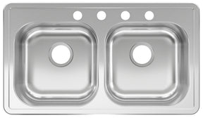 Kindred RDLA3319-6-4CBN Kitchen Sink, 32-15/16 in OAW, 6 in OAD, 18-15/16 in OAH, Stainless Steel, 2-Bowl