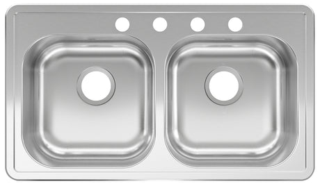 Kindred RDLA3319-6-4CBN Kitchen Sink, 32-15/16 in OAW, 6 in OAD, 18-15/16 in OAH, Stainless Steel, 2-Bowl