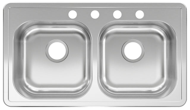 Kindred RDLA3319-6-4CBN Kitchen Sink, 32-15/16 in OAW, 6 in OAD, 18-15/16 in OAH, Stainless Steel, 2-Bowl