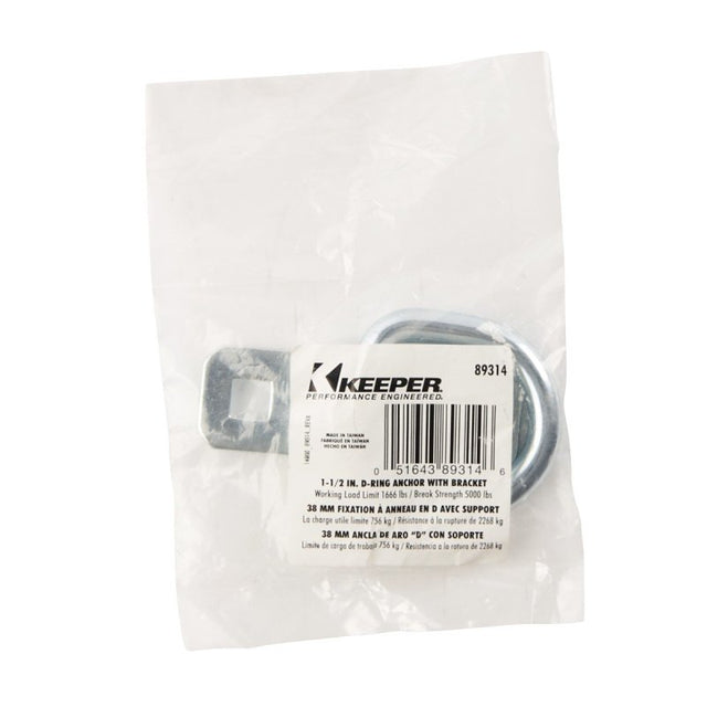Keeper 89314-12C D-Ring with Bracket, Silver