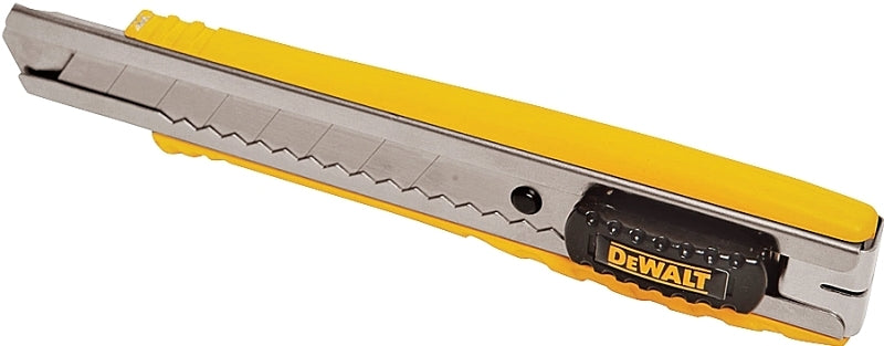 DEWALT DWHT10038 Utility Knife, 4-1/4 in L Blade, 18 mm W Blade, Metal Blade, Ribbed Handle, Black/Yellow Handle