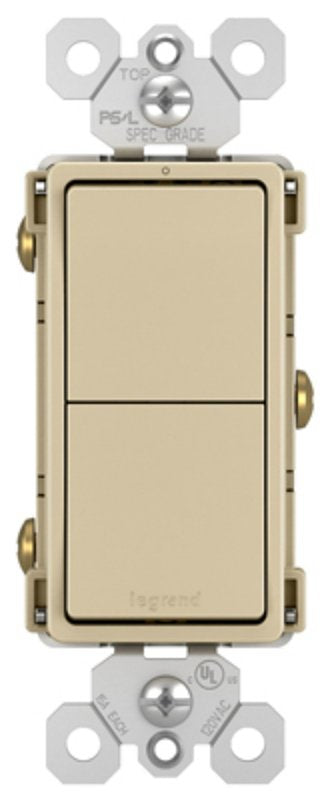 Legrand radiant RCD11ICC6 Decorator Switch, 15 A, 120/125 VAC, Back Wire, Side Wire Terminal, Ivory
