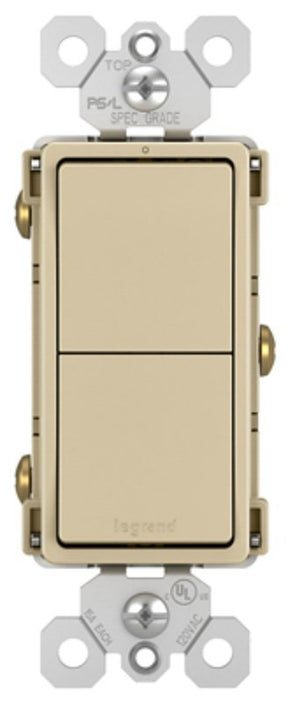 Legrand radiant RCD11ICC6 Decorator Switch, 15 A, 120/125 VAC, Back Wire, Side Wire Terminal, Ivory