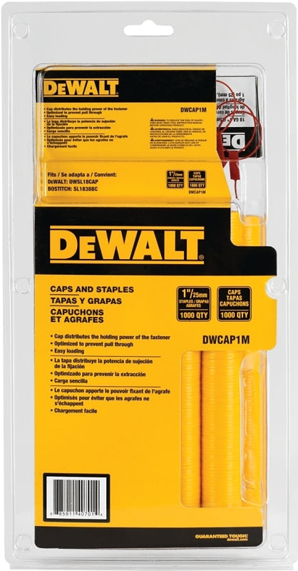 DeWALT DWCAP1M Cap Staple, 5/16 in W Crown, 1 in L Leg, 18 Gauge, Plastic, Bright