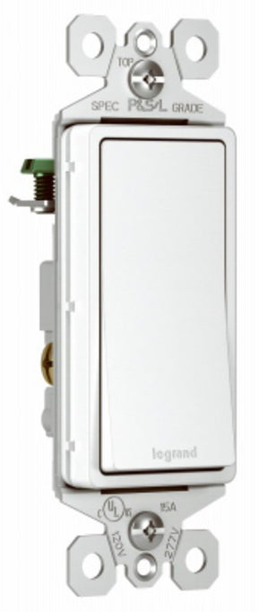 Legrand radiant Series TM873WCC10 Paddle Switch, 15 A, 120/277 VAC, Push Wire, Side Wire Terminal, White, 3-Pole