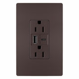 Legrand radiant R26USBAC6DBCCV4 USB Outlet, 15 A, 125 V, Type A, C USB, NEMA: NEMA 5-15R, Dark Bronze