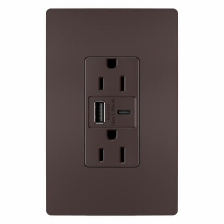 Legrand radiant R26USBAC6DBCCV4 USB Outlet, 15 A, 125 V, Type A, C USB, NEMA: NEMA 5-15R, Dark Bronze