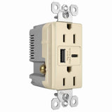 Legrand radiant R26USBAC6LACCV4 USB Outlet, 15 A, 125 V, Type A, C USB, NEMA: NEMA 5-15R, Light Almond