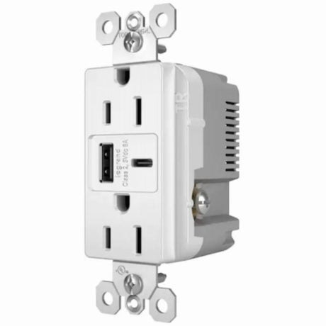 Legrand radiant R26USBAC6WCCV6 USB Wallplate, 15 A, 125 V, Type A, C USB, NEMA: NEMA 5-15R, White
