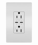 Legrand radiant Series R26USBPDWCC6 Outlet, 2-Pole, 15 A, 125 V, 2-USB Port, USB-C USB, NEMA: NEMA 5-15R