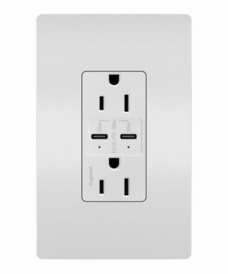 Legrand radiant Series R26USBPDWCC6 Outlet, 2-Pole, 15 A, 125 V, 2-USB Port, USB-C USB, NEMA: NEMA 5-15R