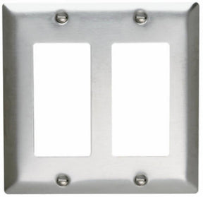 Legrand SS262CC10 Wallplate, 4-1/2 in L, 4.56 in W, 2 -Gang, Stainless Steel, Silver, Brushed