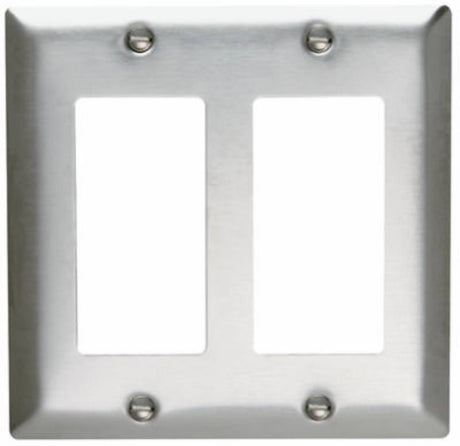 Legrand SS262CC10 Wallplate, 4-1/2 in L, 4.56 in W, 2 -Gang, Stainless Steel, Silver, Brushed