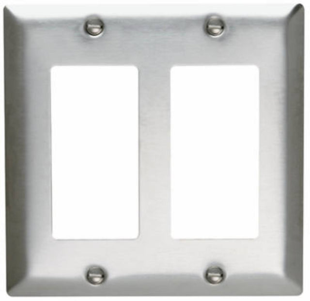 Legrand SS262CC10 Wallplate, 4-1/2 in L, 4.56 in W, 2 -Gang, Stainless Steel, Silver, Brushed