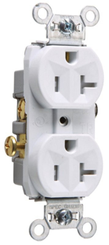 Legrand TR20WCC8 Duplex Receptacle, Nylon, White, 2-Pole, 20 A, 125 V, NEMA: 5-20R